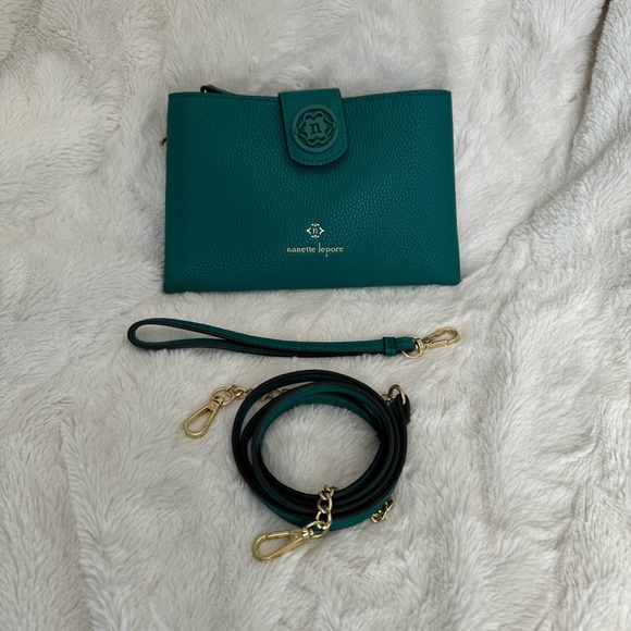 Nanette Lepore Francine Teal Green Pebbled Crossbody Wristlet - Picture 3 of 14
